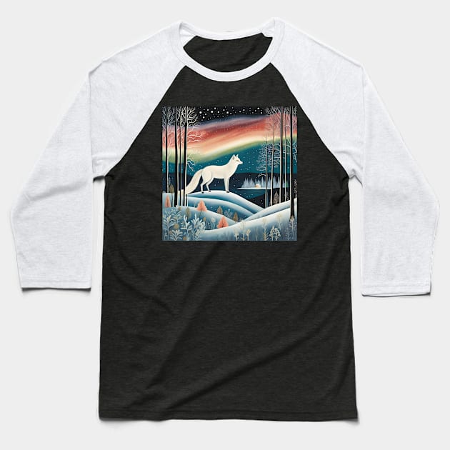 Arctic Fox under the Northern Lights Baseball T-Shirt by Northern-Lights